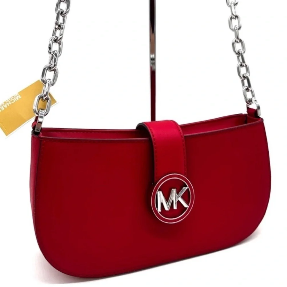 Michael Kors Carmen Small Pouchette Crossbody Bag Red/Silver
